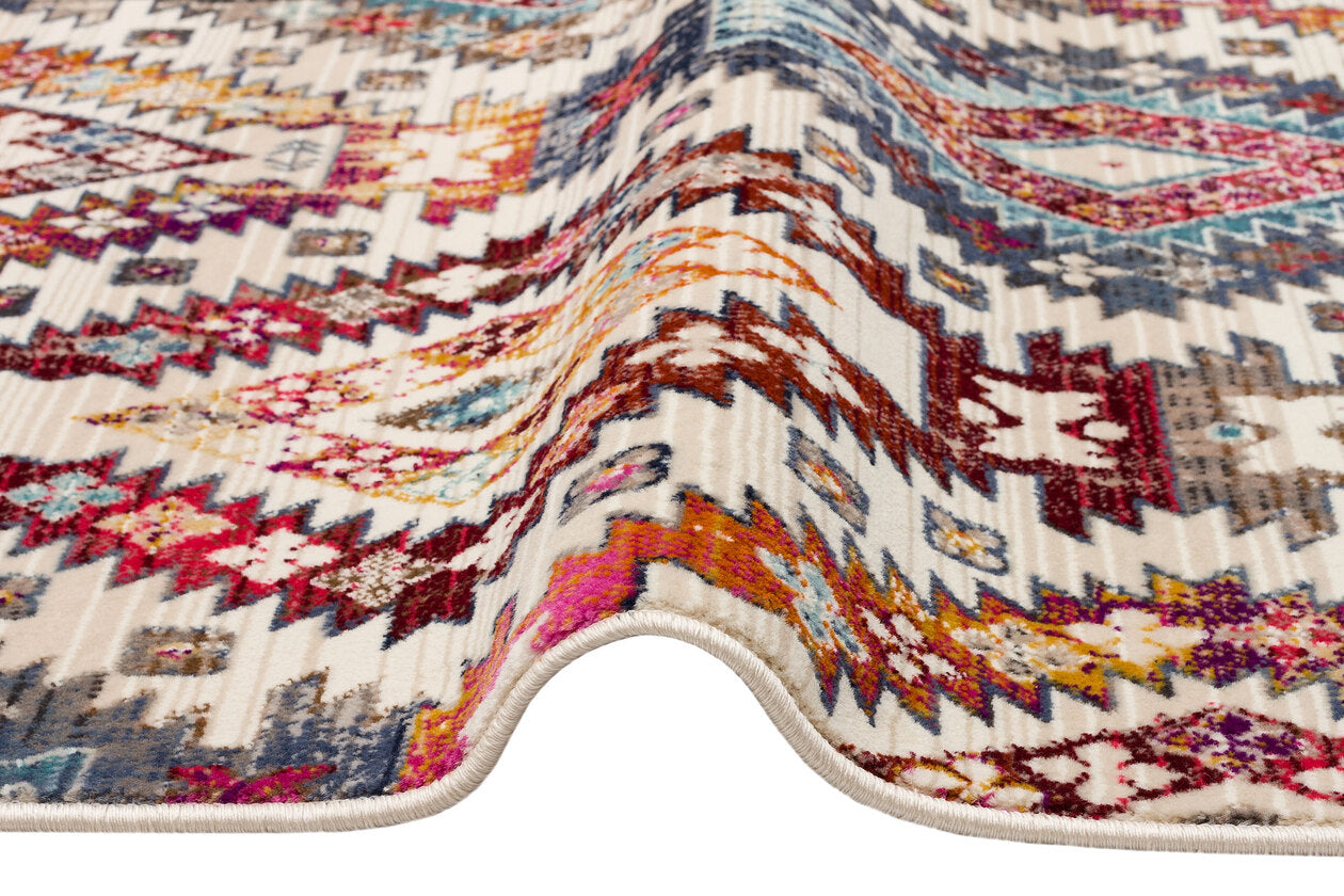 PR 08 MULTY - PETRA - Hav Toz Vermez Etnik ve Modern Desenli Renkli Saçaklı Halı